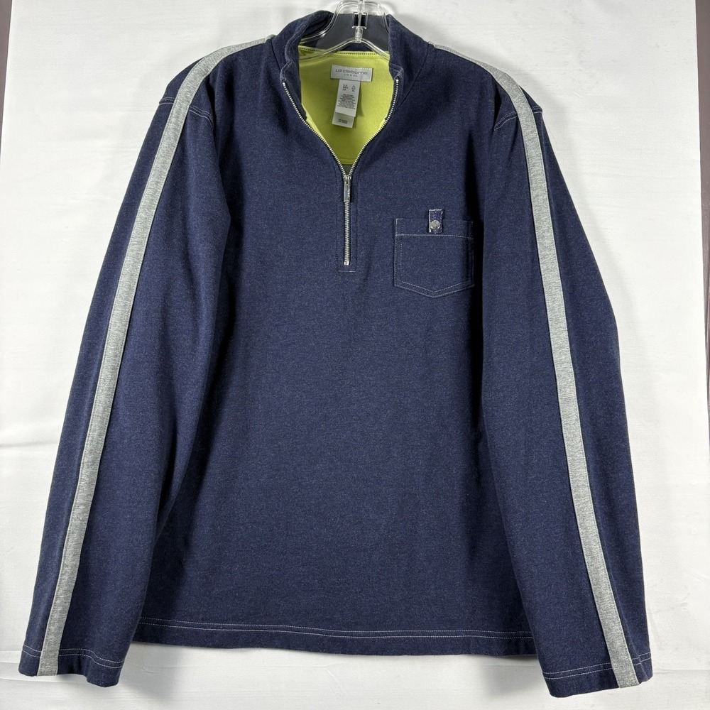 Lizsport Sweatshirt Vintage Womens  Blue Quarter Zip Mock Neck Nautical‎ 90s XL